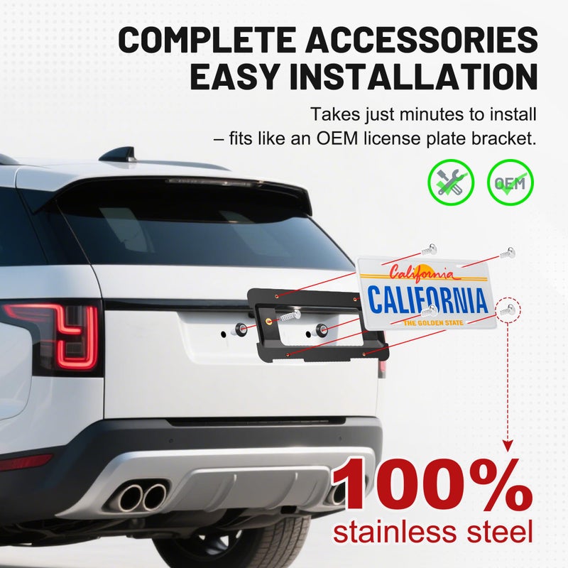 RED WOLF Rear License Plate Frame Bracket Holder Mount Compatible with 2000-2023 Range Rover Discovery LR Series, Ford Focus C-Max Edge Expedition License Plate Bumper Car Tag Mounting Kit w/Screws - Image 3